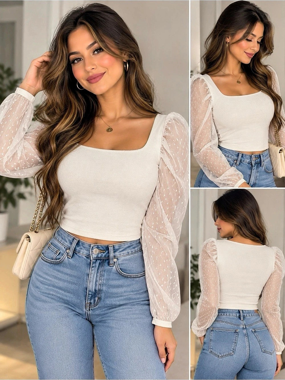 Petal & Pup Rigala Sheer Swiss Dot Sleeve Top in White